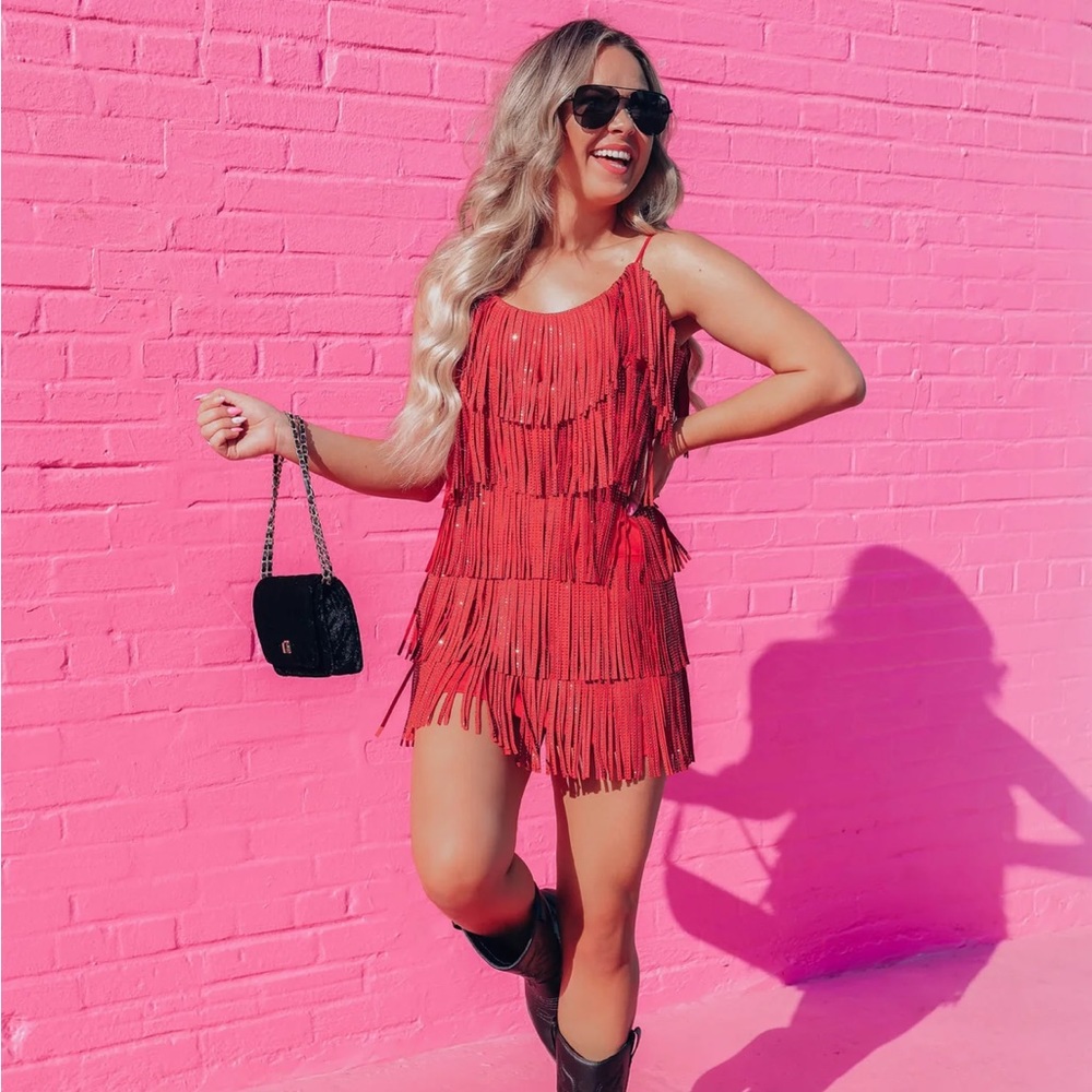 Whiskey Darling Boutique- Rhinestone Diva Fringe Dress- Medium